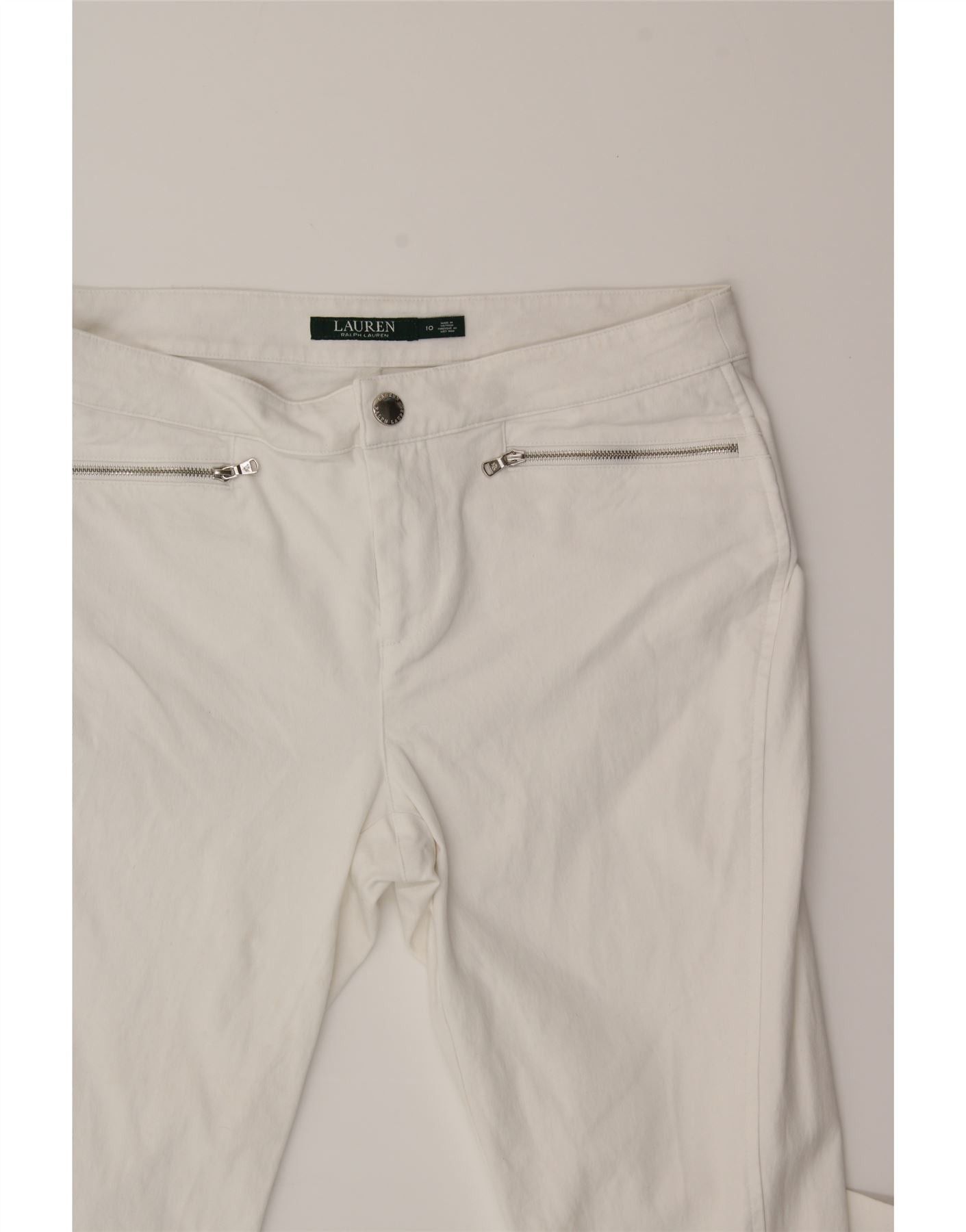 Ralph Lauren Womens Slim Cropped Trousers US 10 Large W32 L27 White Cotto Size 28" / US 6 / IT 42 - 5 Thumbnail