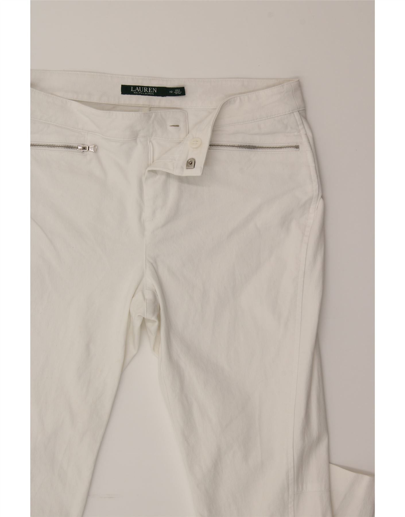 Ralph Lauren Womens Slim Cropped Trousers US 10 Large W32 L27 White Cotto Size 28" / US 6 / IT 42 - 4 Thumbnail