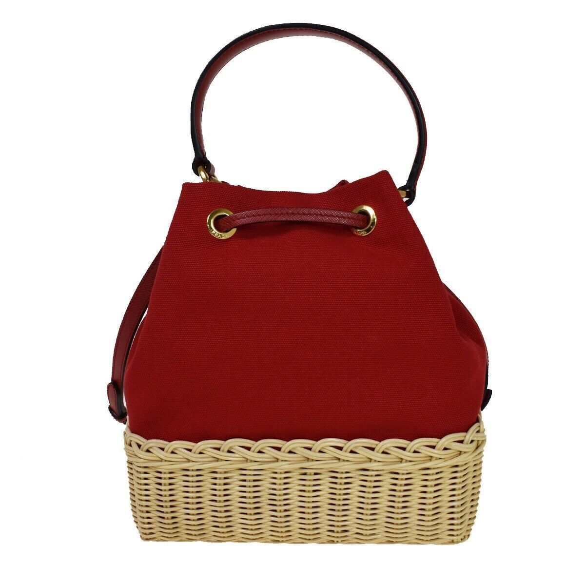Prada Prada Drawstring Bucket bag Canvas and Wicker Size ONE SIZE - 2 Thumbnail