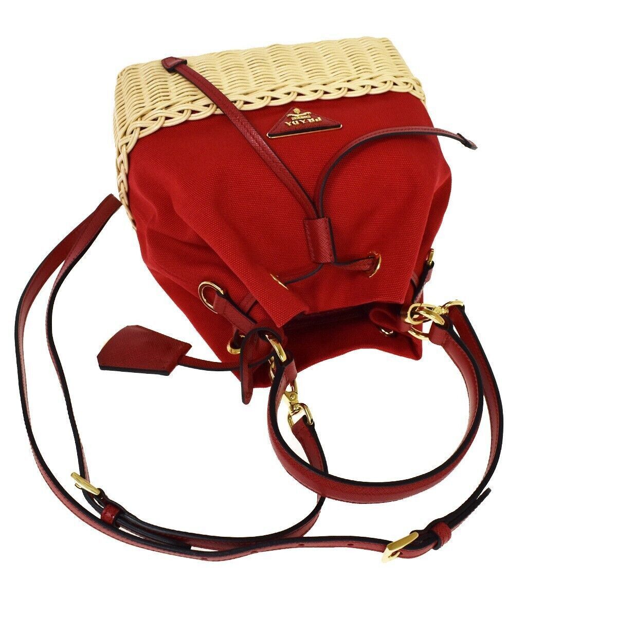 Prada Prada Drawstring Bucket bag Canvas and Wicker Size ONE SIZE - 12 Thumbnail