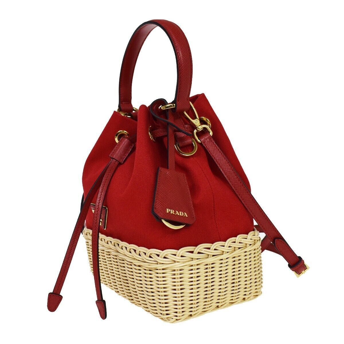 Prada Prada Drawstring Bucket bag Canvas and Wicker Size ONE SIZE - 3 Thumbnail