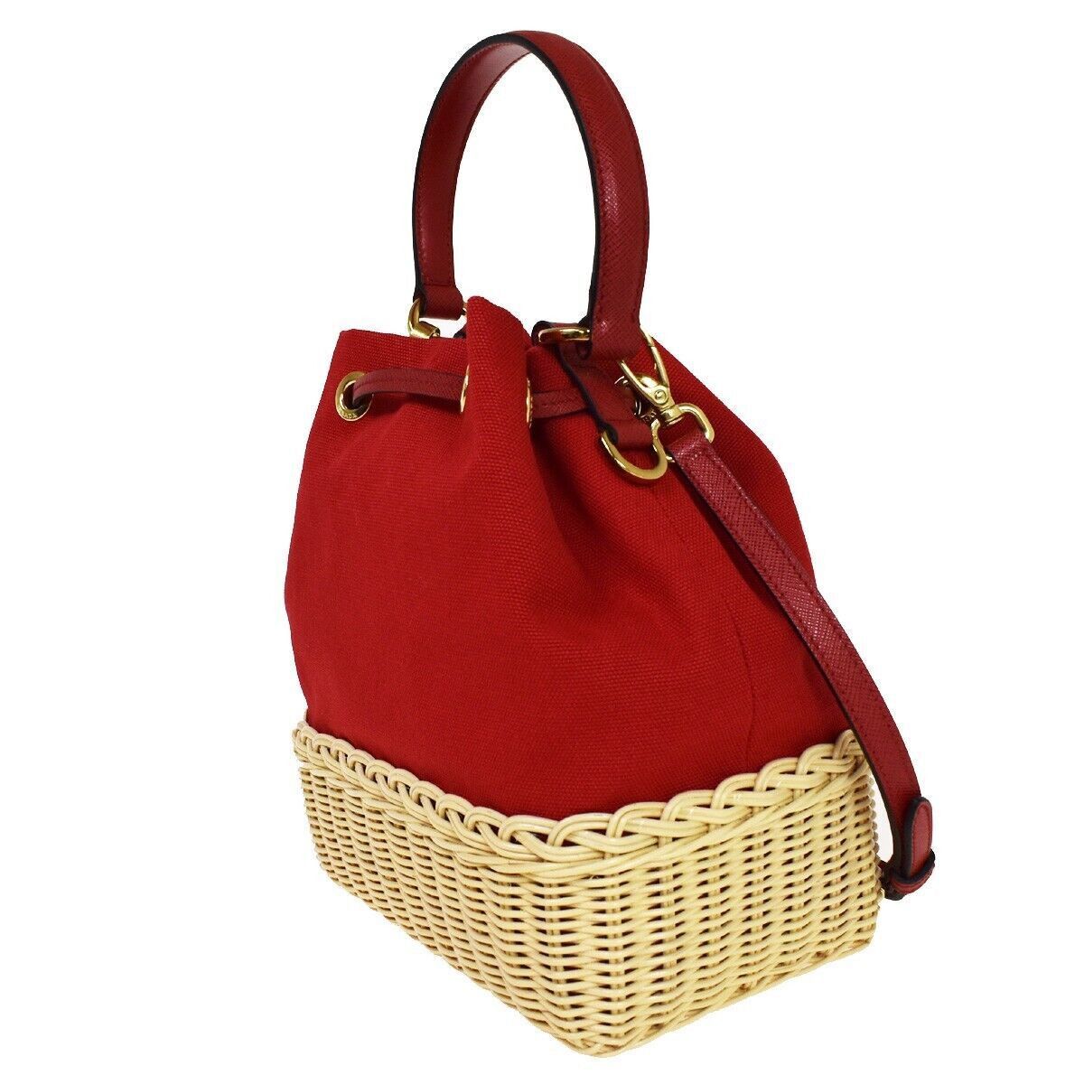 Prada Prada Drawstring Bucket bag Canvas and Wicker Size ONE SIZE - 4 Thumbnail
