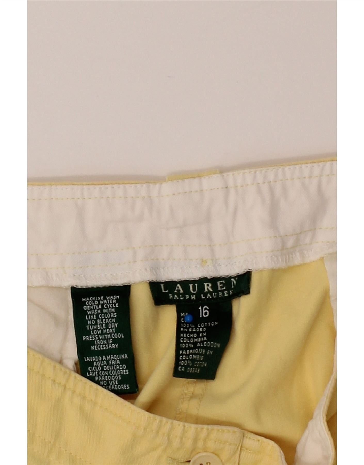 Ralph Lauren Womens Chino Shorts US 16 2XL W36 Yellow Cotton Size 34" / US 12 / IT 48 - 3 Thumbnail