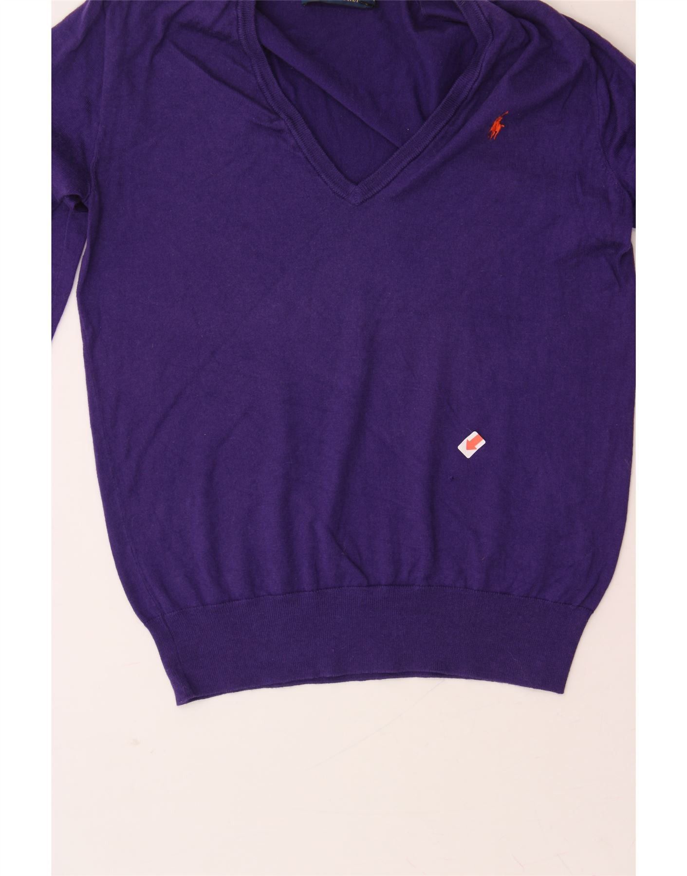 Polo Ralph Lauren Womens V-Neck Jumper Sweater UK 10 Small Purple Cotton Size S / US 4 / IT 40 - 3 Thumbnail