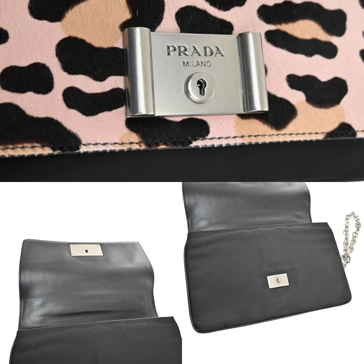 Prada Prada Chain Flap Shoulder Bag Pony Hair and Nylon Size ONE SIZE - 13 Thumbnail