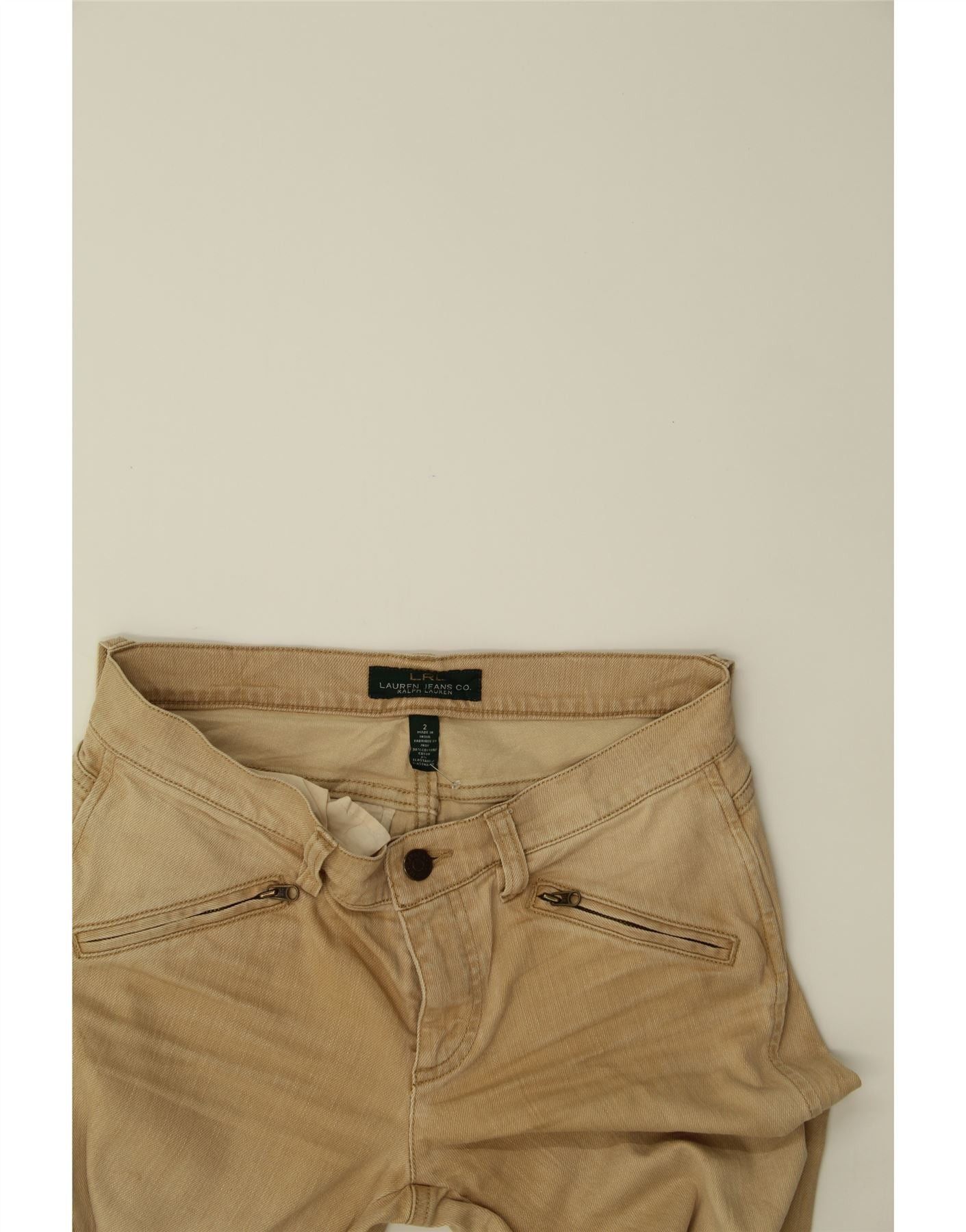 Ralph Lauren Womens Straight Casual Trousers US 2 XS W30 L31 Beige Cotton Size 24" / US 00 / IT 34 - 3 Thumbnail