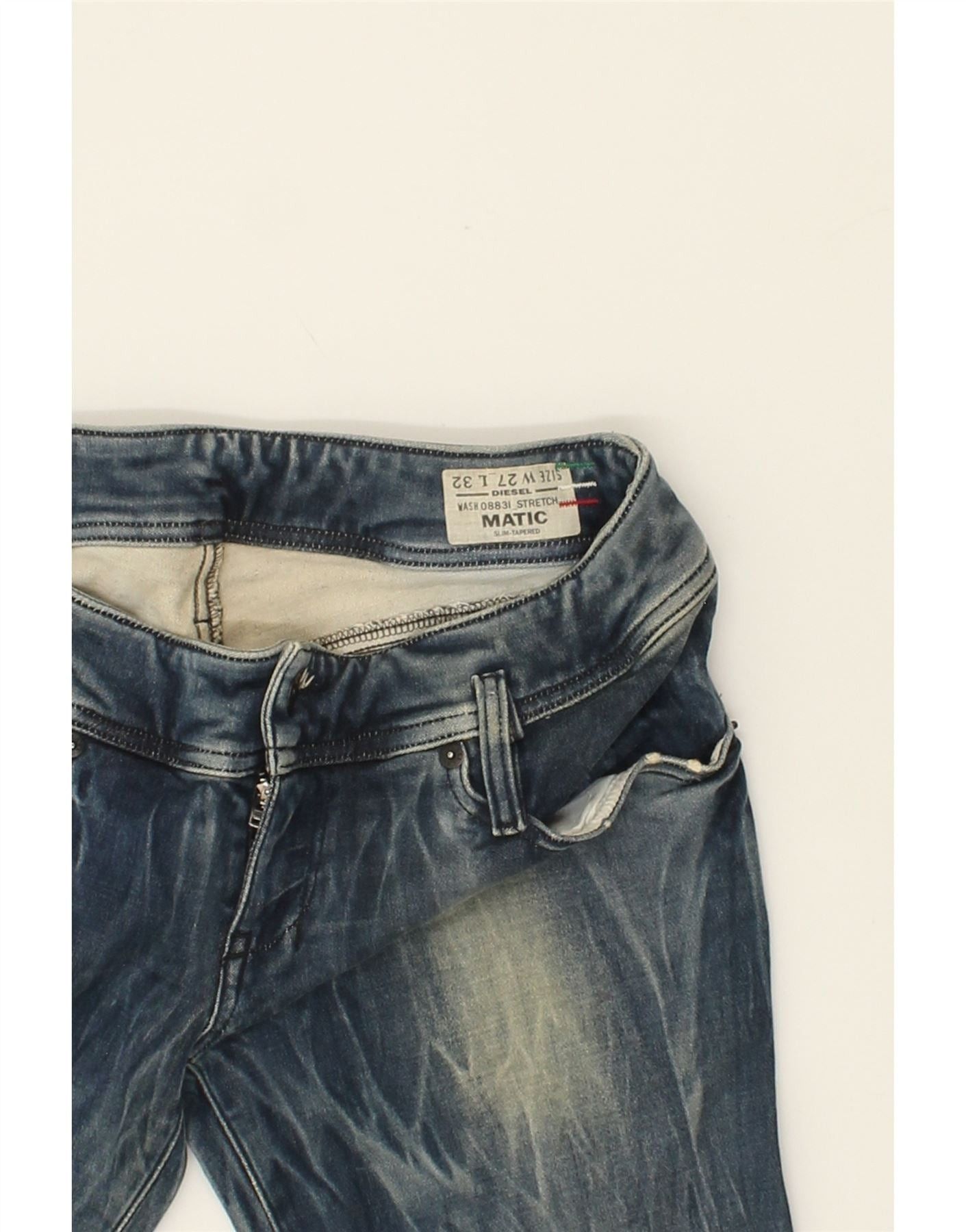 Diesel Womens Matic Slim Tapered Jeans W27 32 Blue Tie Dye Cotton Size 42" / US 20 - 3 Thumbnail