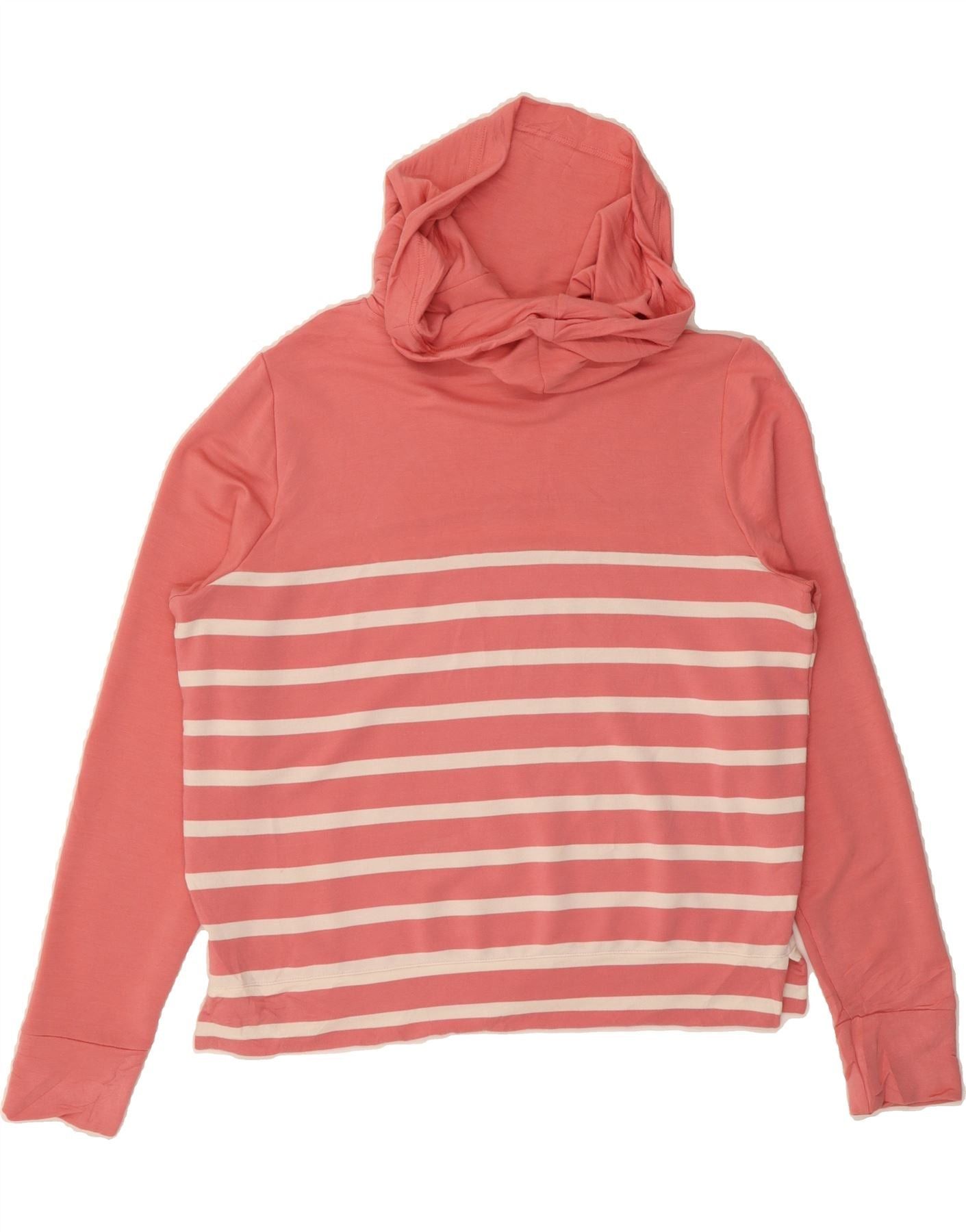 Ralph Lauren Womens Loose Fit Hoodie Jumper UK 14 Medium Pink Striped Size M / US 6-8 / IT 42-44 - 2 Thumbnail