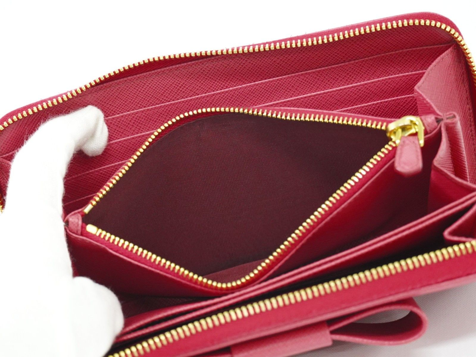 Prada Prada Bow Zip Around Wallet Saffiano Leather Size ONE SIZE - 12 Thumbnail