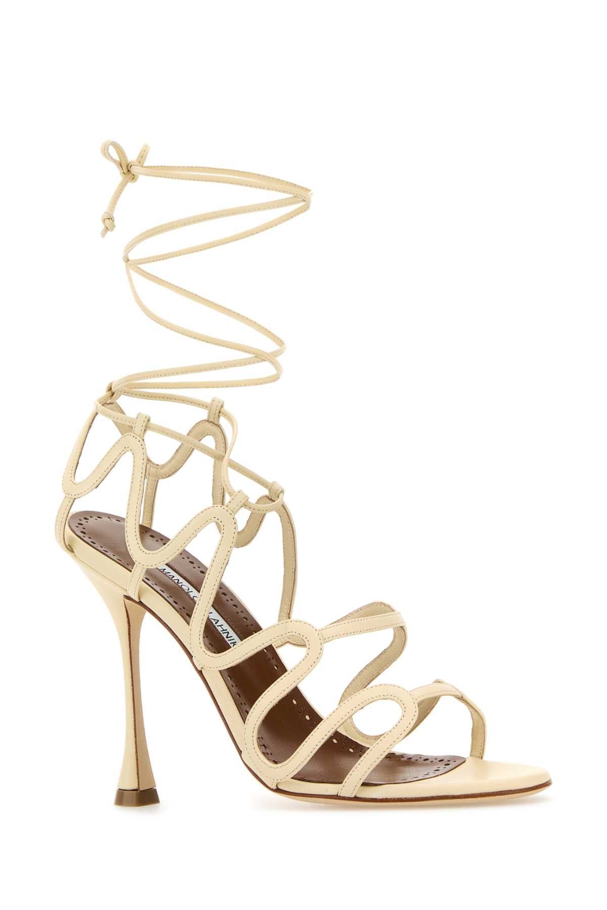 Manolo Blahnik Cream Leather Fawda Sandals Size US 11 / IT 41 - 2 Thumbnail