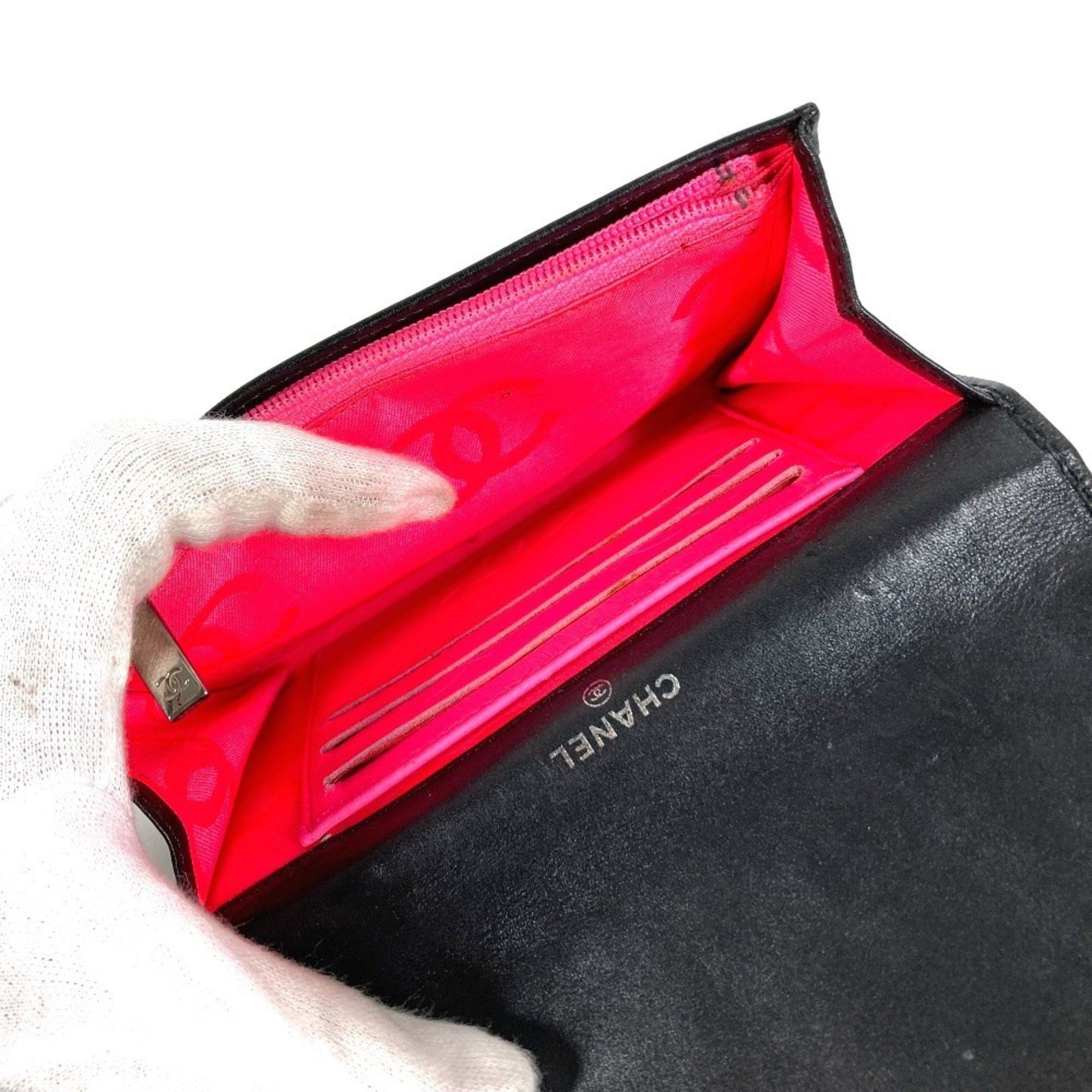 Chanel CHANEL Cambon CC Coco Mark Logo Compact Wallet, Leather, Women's, Black Size ONE SIZE - 10 Thumbnail