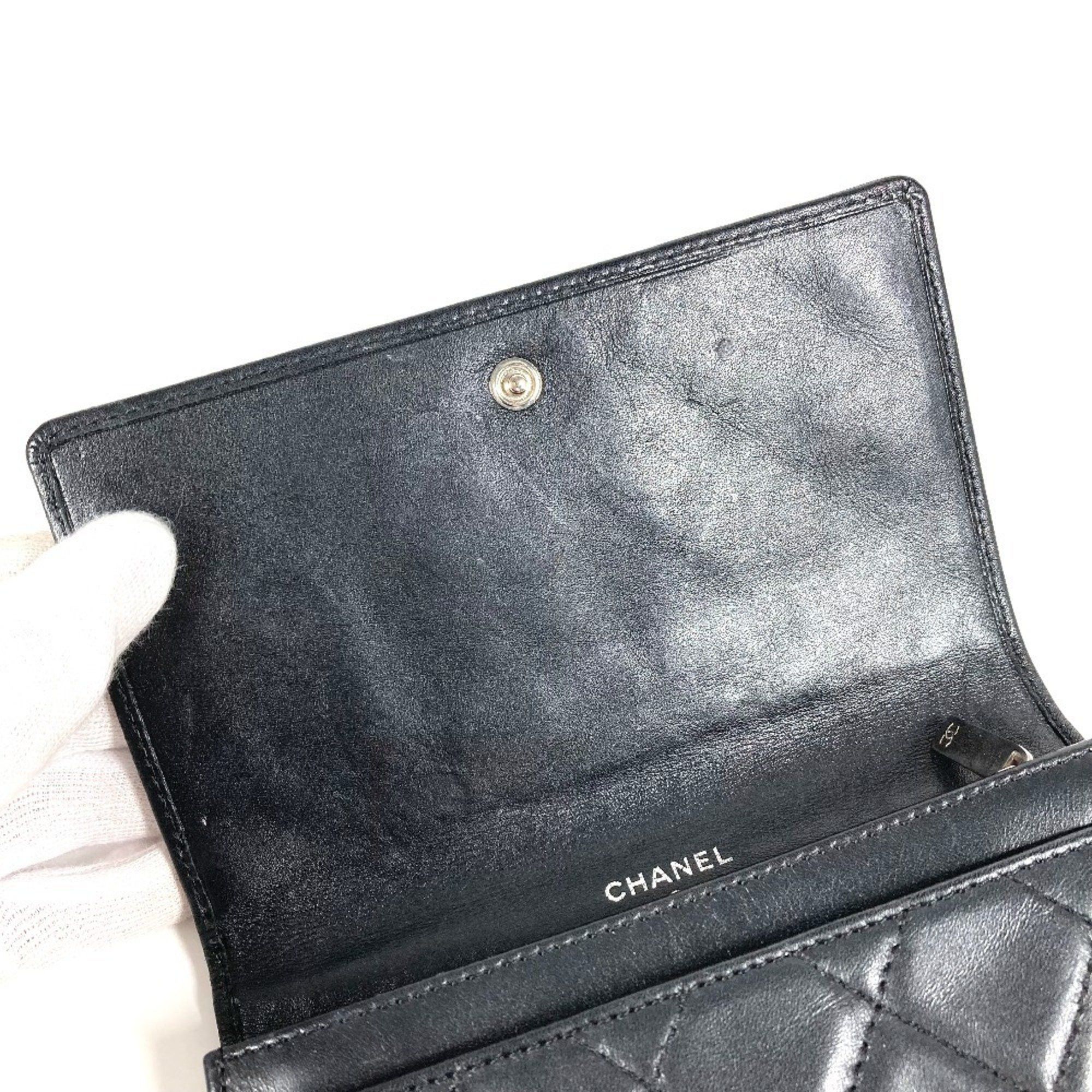 Chanel CHANEL Cambon CC Coco Mark Logo Compact Wallet, Leather, Women's, Black Size ONE SIZE - 14 Thumbnail