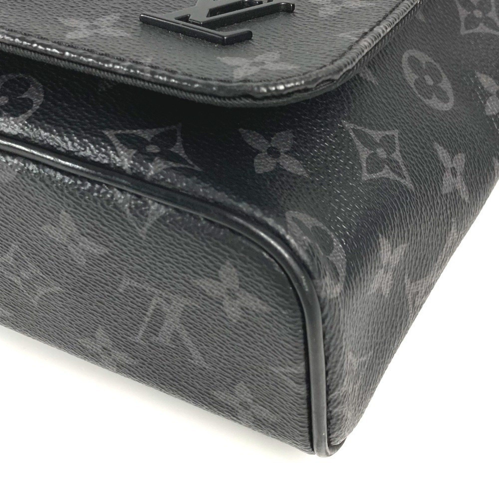 LOUIS VUITTON M46255 Monogram Eclipse District PM NV3 Flap Shoulder Bag in Canvas, Unisex, Black
