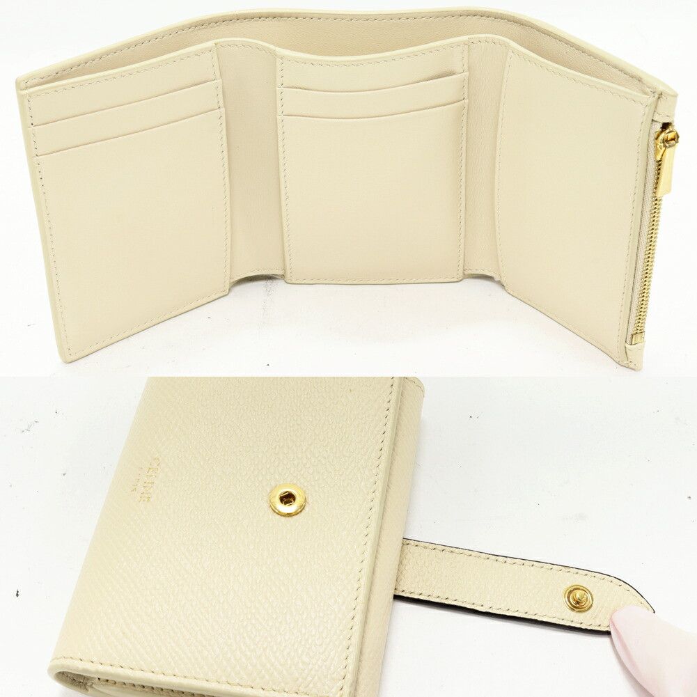Celine Celine Celine Fine Stripe Grained Calfskin Compact Wallet Leather Short Wallet S-9P-4261 DUTY FREE for USA Size ONE SIZE - 3 Thumbnail
