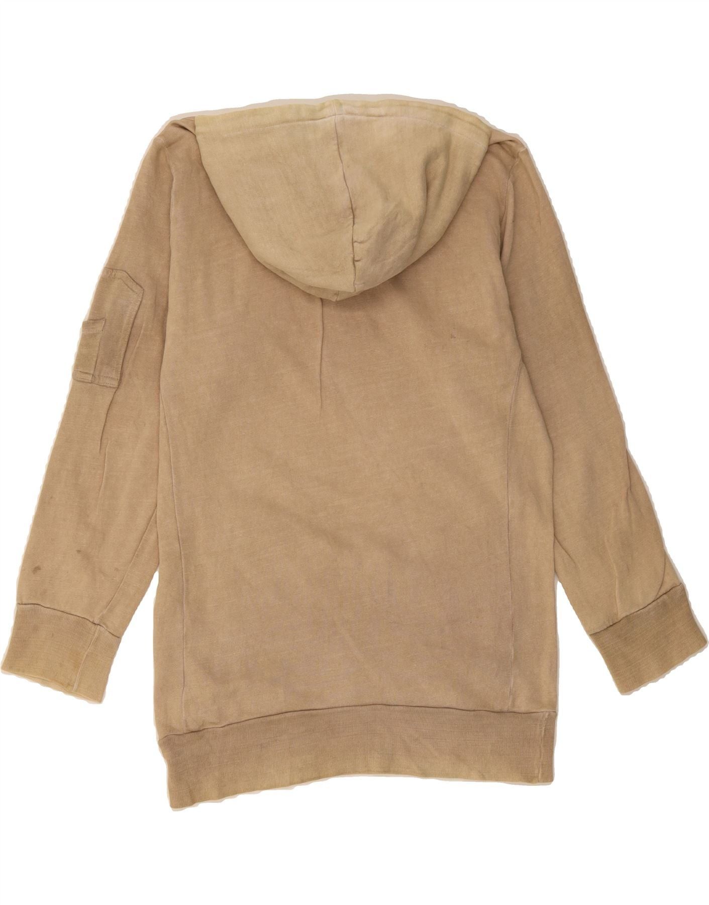 Diesel Womens Graphic Longline Hoodie Jumper UK 16 Large Beige Cott Size M / US 6-8 / IT 42-44 - 2 Thumbnail