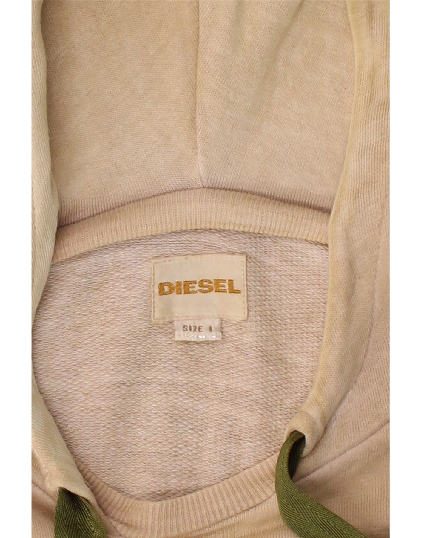 Diesel Womens Graphic Longline Hoodie Jumper UK 16 Large Beige Cott Size M / US 6-8 / IT 42-44 - 4 Thumbnail