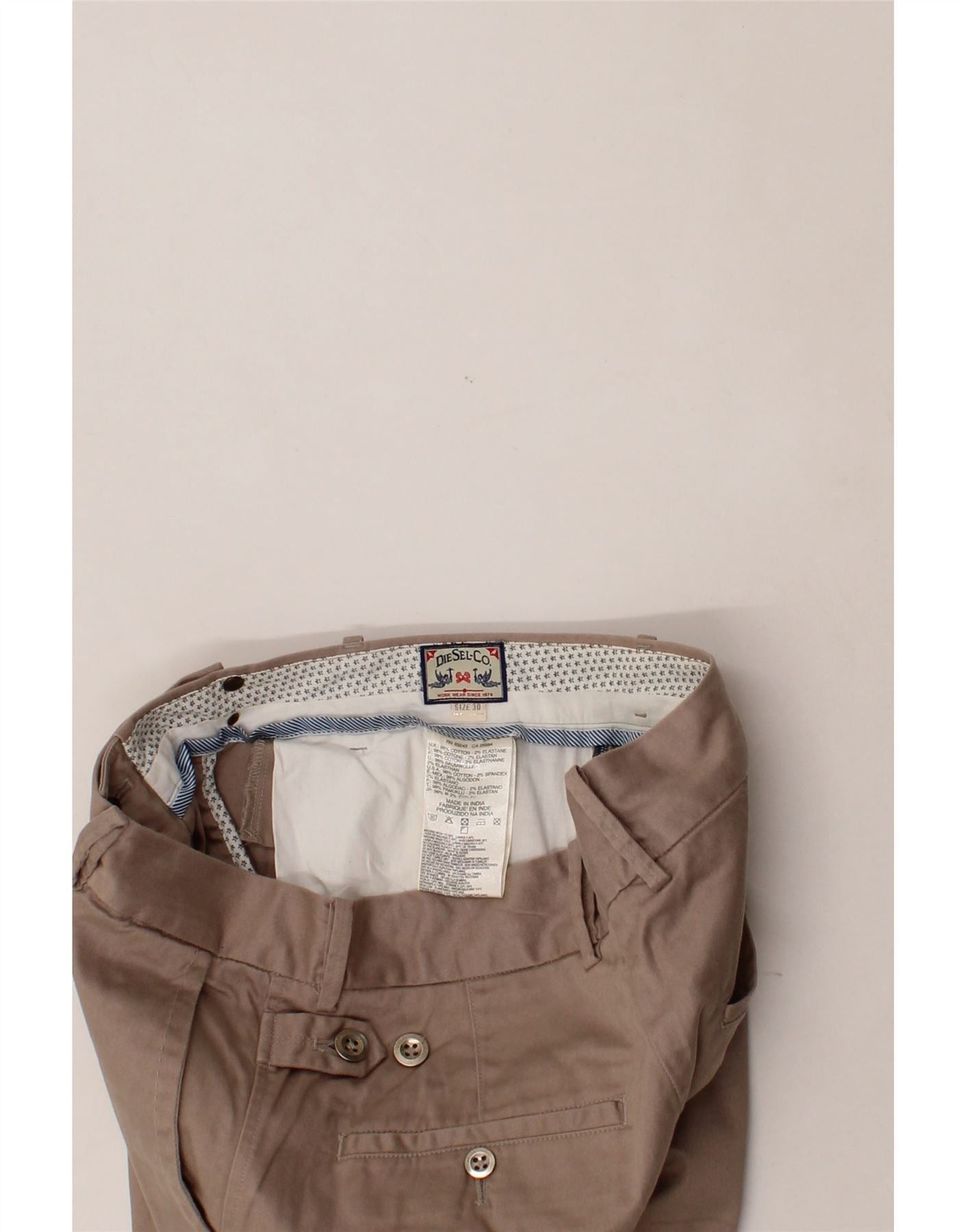 Diesel Womens Slim Cropped Trousers W34 L24 Beige Cotton Size 24" / US 00 / IT 34 - 3 Thumbnail