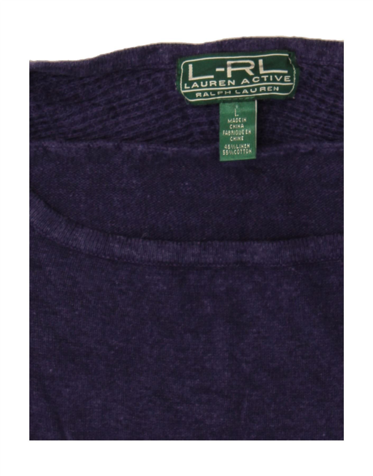 Ralph Lauren Womens Boat Neck Jumper Sweater UK 16 Large Navy Blue Linen Size L / US 10 / IT 46 - 3 Thumbnail