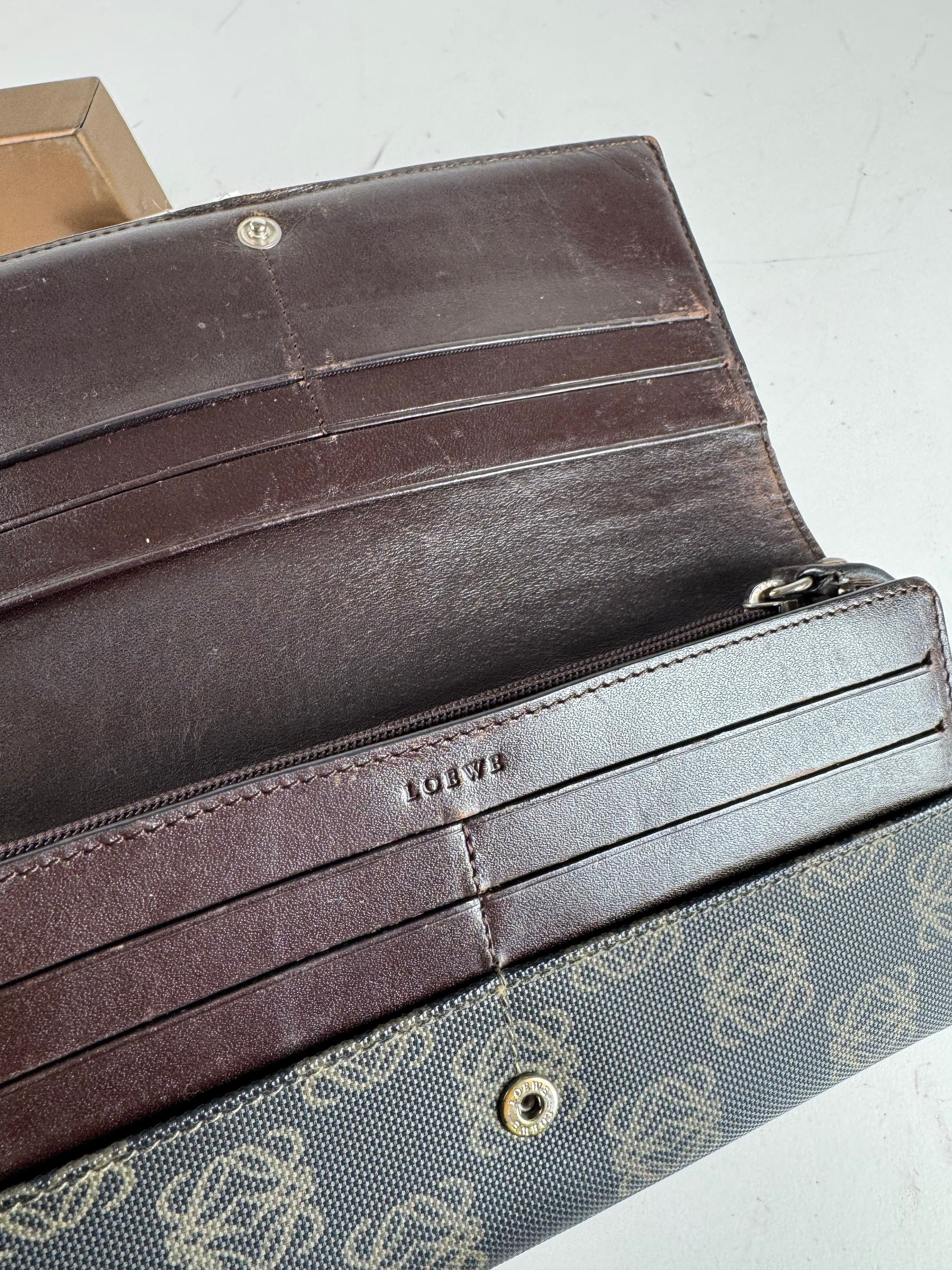 Loewe Vintage Anagram Leather Wallet Navy Brown Size ONE SIZE - 9 Thumbnail