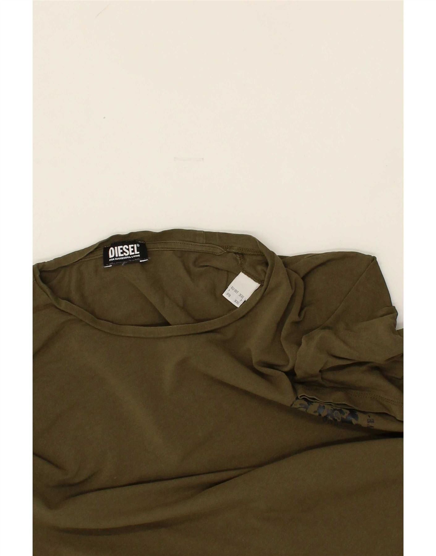 Diesel Womens T-Shirt Top UK 20 2XL Khaki Cotton Size XXL / US 16-18 / IT 52-54 - 3 Thumbnail