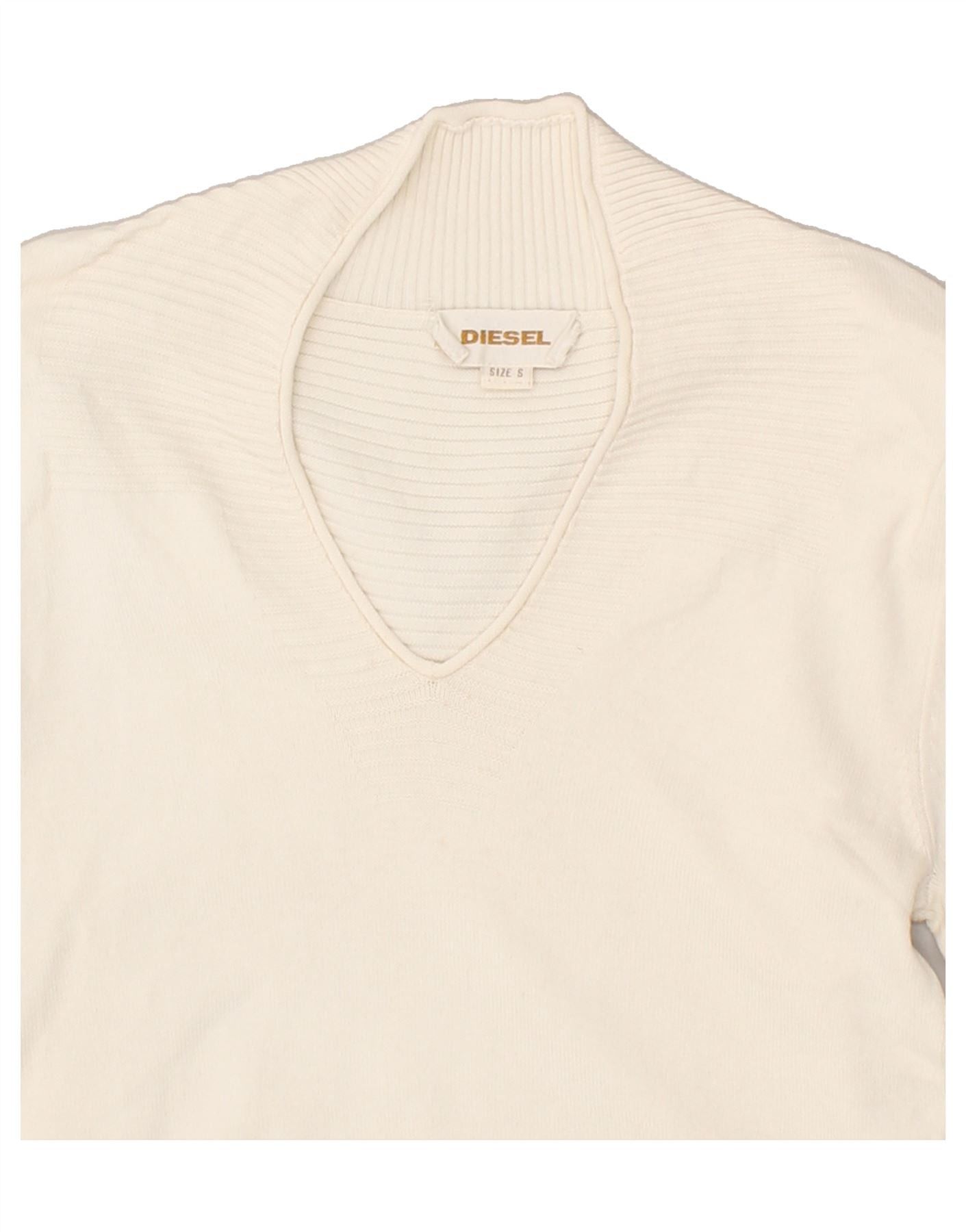 Diesel Womens V-Neck Jumper Sweater UK 8 Small Beige Striped Size S / US 4 / IT 40 - 4 Thumbnail