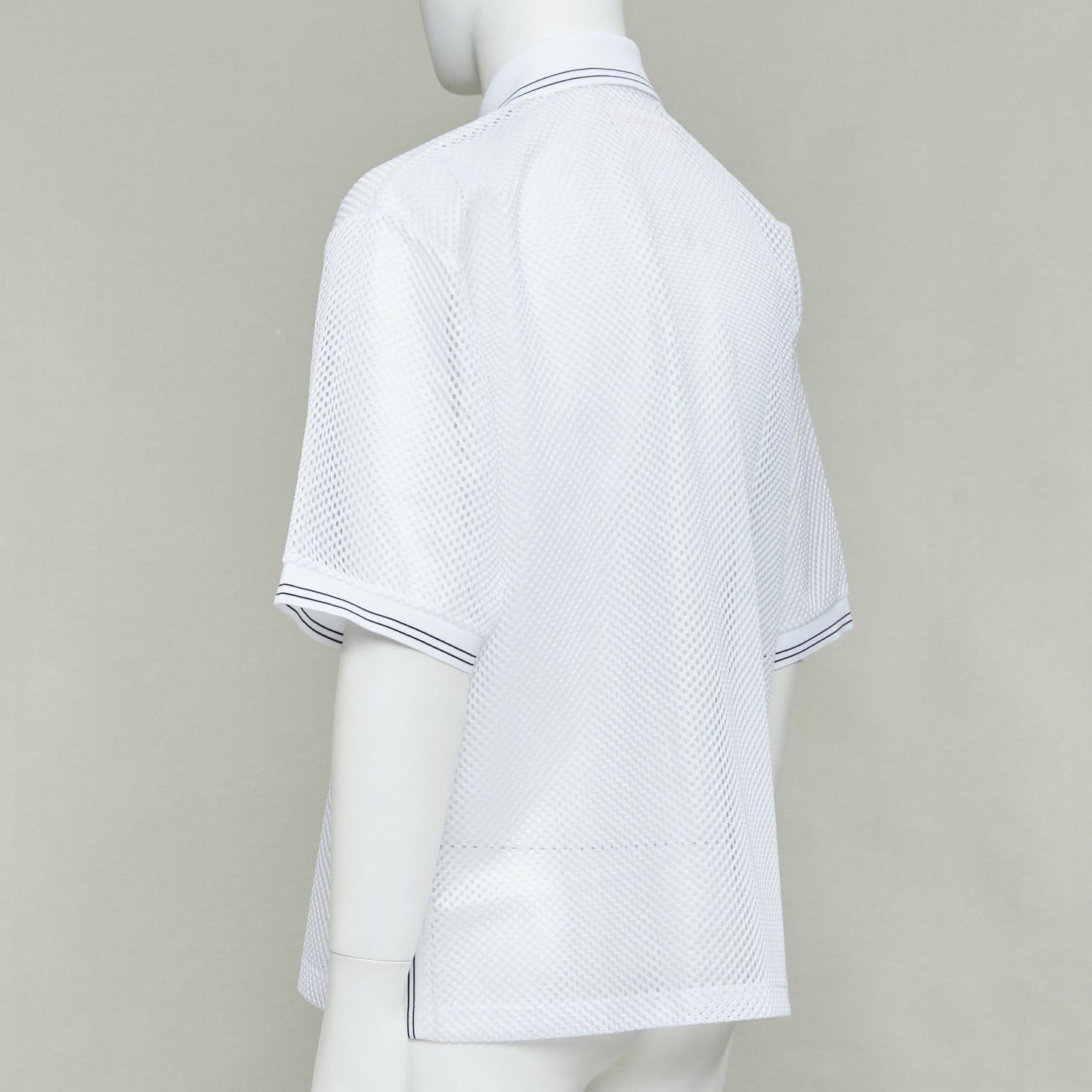 Prada PRADA 2020 white sport mesh red logo half zip boxy polo shirt L Size L / US 10 / IT 46 - 6 Thumbnail