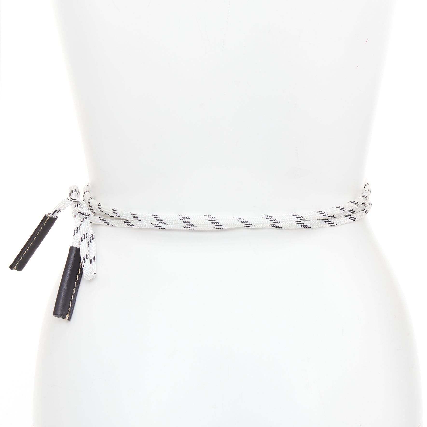 Marni MARNI white black leather trim half wired rope tie wrap belt Size ONE SIZE - 5 Thumbnail