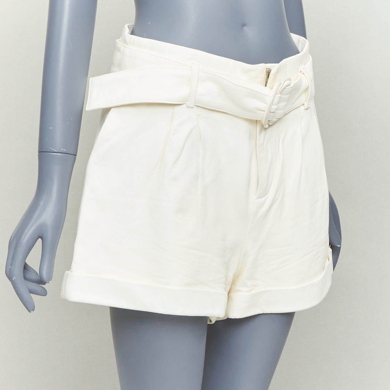 Frame FRAME butter cream lamb leather high waisted belted paperbag shorts 27" Size 27" / US 4 / IT 40 - 3 Thumbnail