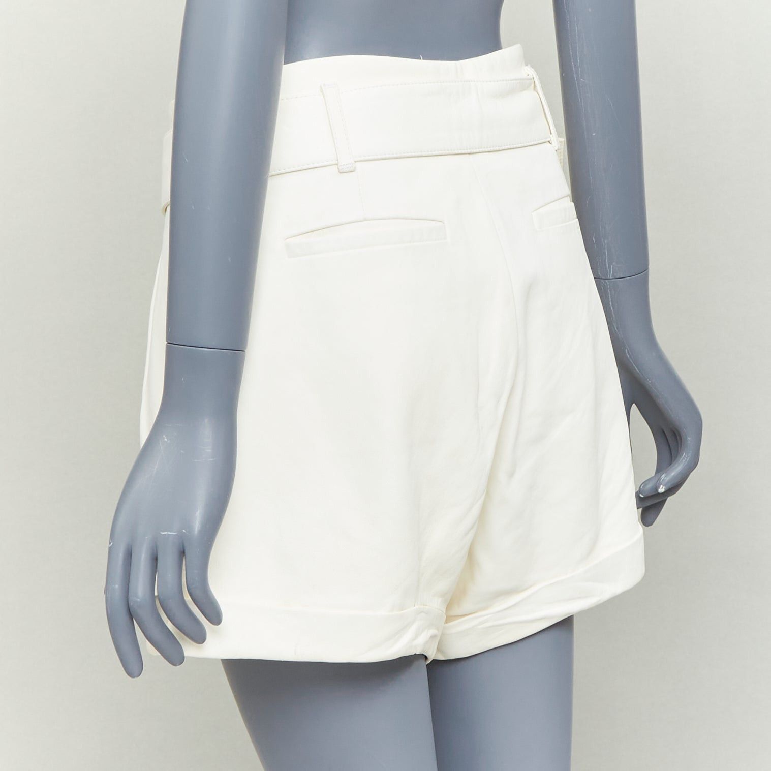 Frame FRAME butter cream lamb leather high waisted belted paperbag shorts 27" Size 27" / US 4 / IT 40 - 6 Thumbnail