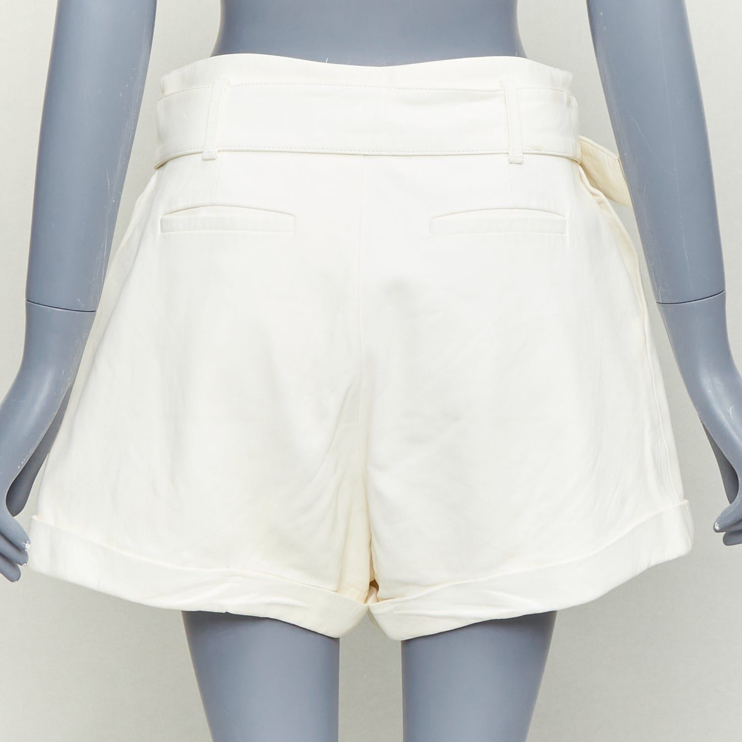 Frame FRAME butter cream lamb leather high waisted belted paperbag shorts 27" Size 27" / US 4 / IT 40 - 5 Thumbnail