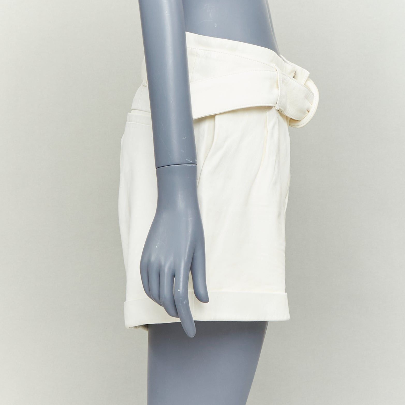 Frame FRAME butter cream lamb leather high waisted belted paperbag shorts 27" Size 27" / US 4 / IT 40 - 4 Thumbnail