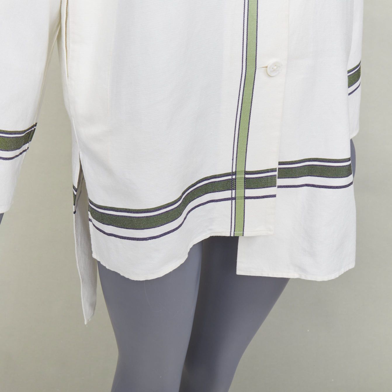 Other BACCA cream green cotton silk blend striped asymmetric oversized overshirt IT36 S Size XS / US 0-2 / IT 36-38 - 2 Thumbnail