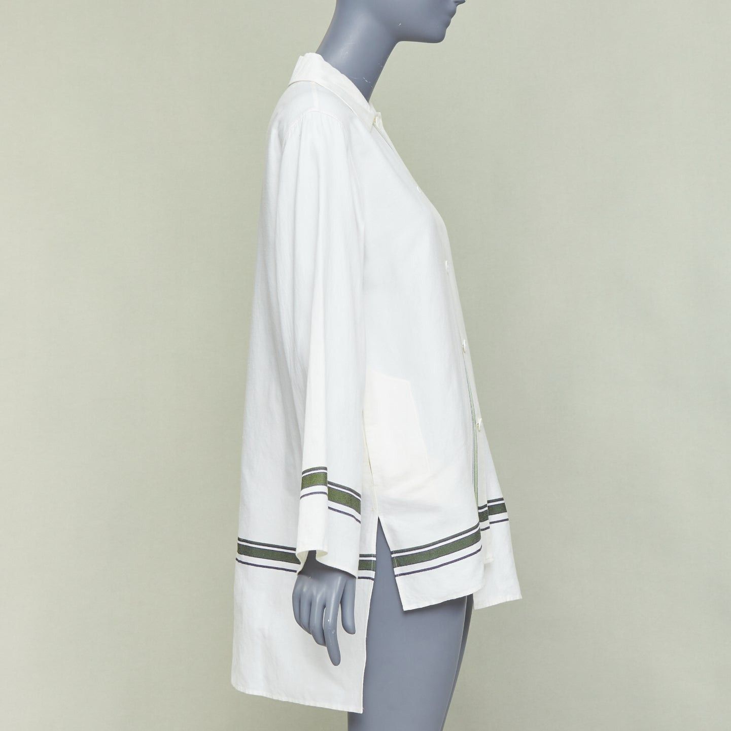 Other BACCA cream green cotton silk blend striped asymmetric oversized overshirt IT36 S Size XS / US 0-2 / IT 36-38 - 4 Thumbnail