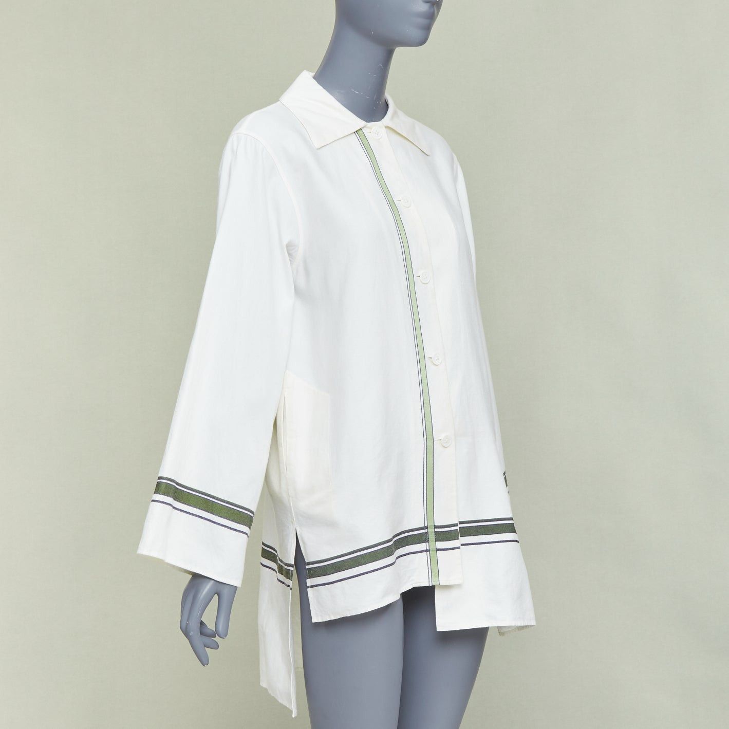 Other BACCA cream green cotton silk blend striped asymmetric oversized overshirt IT36 S Size XS / US 0-2 / IT 36-38 - 3 Thumbnail