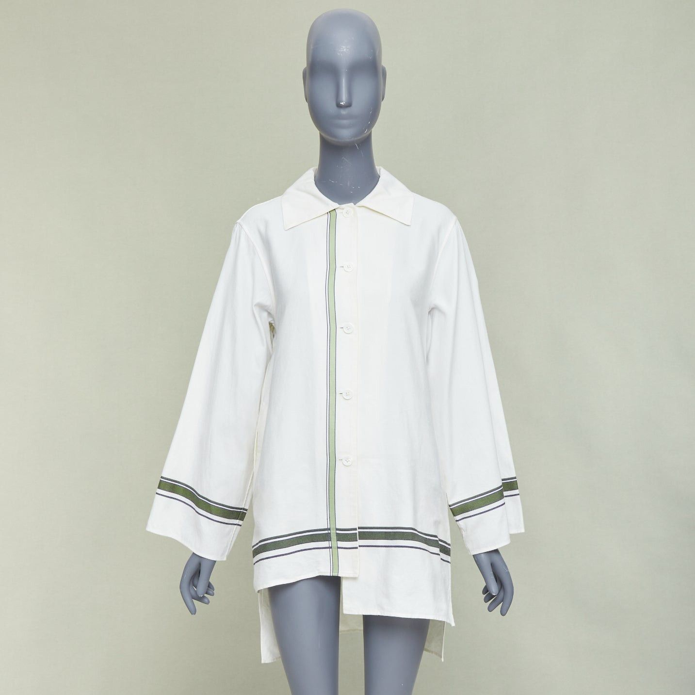Other BACCA cream green cotton silk blend striped asymmetric oversized overshirt IT36 S Size XS / US 0-2 / IT 36-38 - 9 Thumbnail