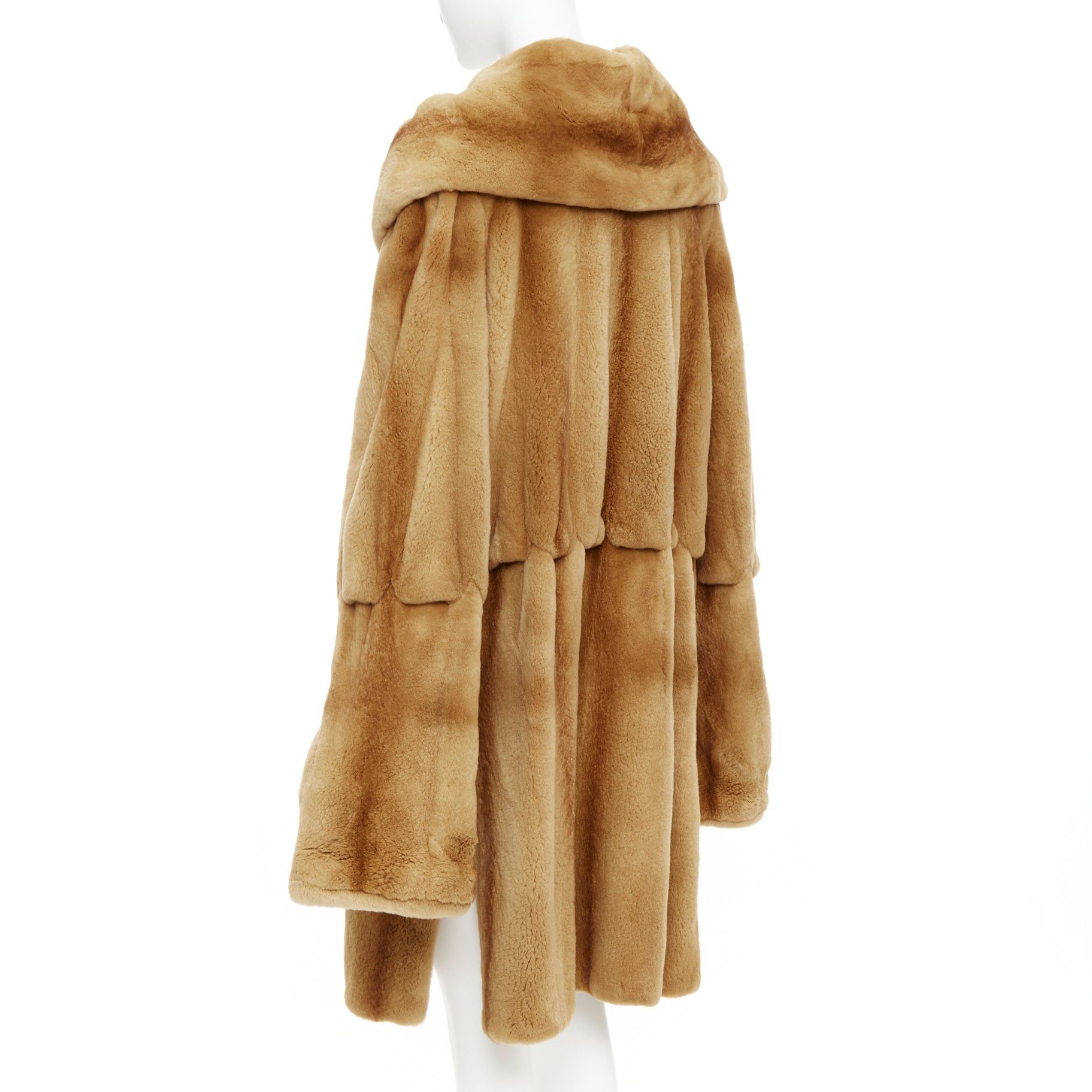 Other NO BRAND tan brown fur rounded shawl collar statement button long coat Size XL / US 12-14 / IT 48-50 - 7 Thumbnail