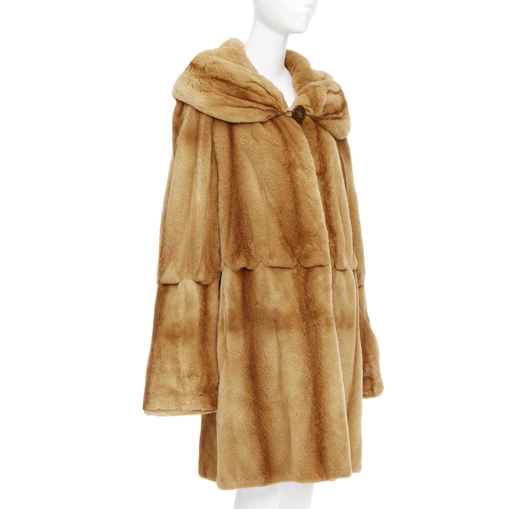 Other NO BRAND tan brown fur rounded shawl collar statement button long coat Size XL / US 12-14 / IT 48-50 - 4 Thumbnail