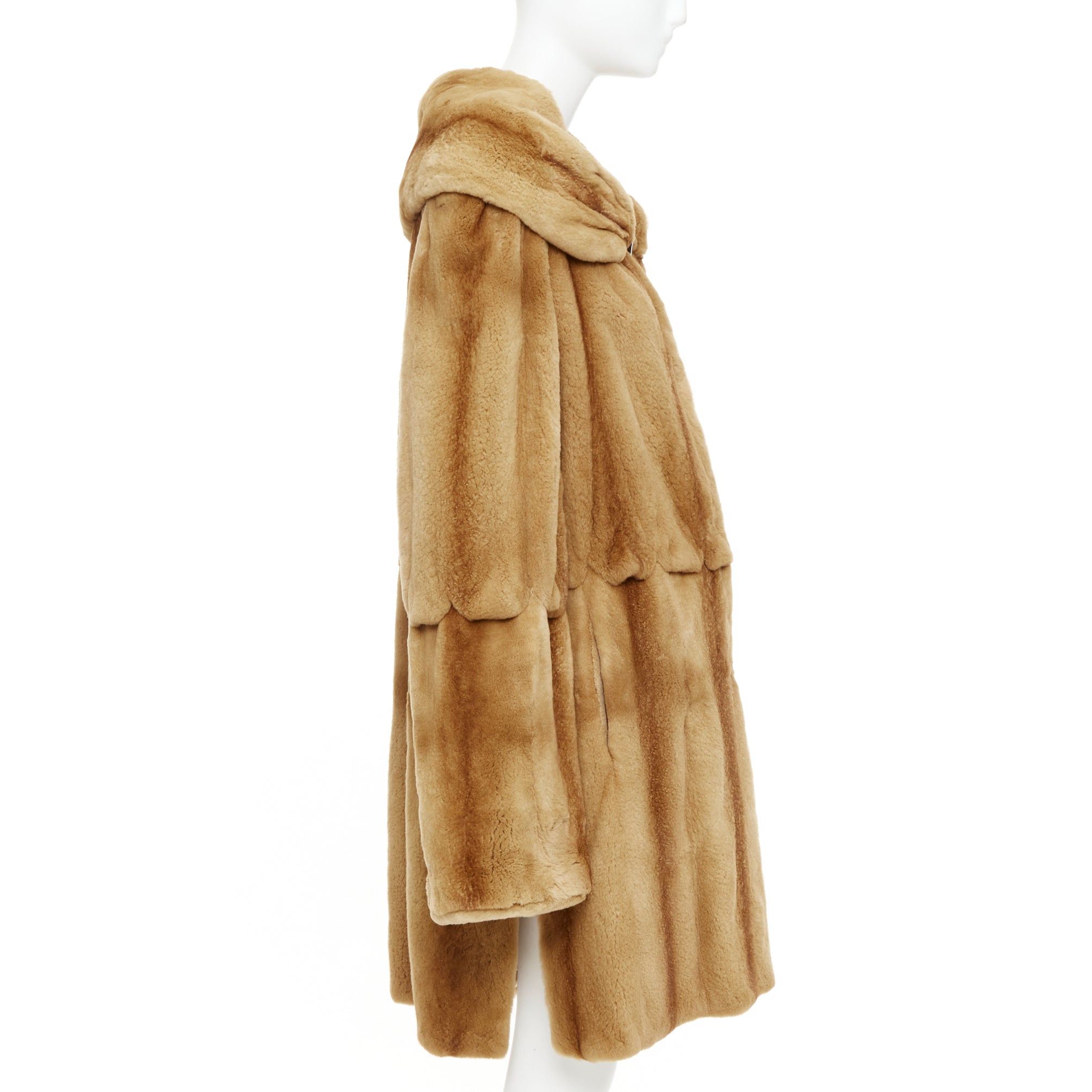 Other NO BRAND tan brown fur rounded shawl collar statement button long coat Size XL / US 12-14 / IT 48-50 - 5 Thumbnail