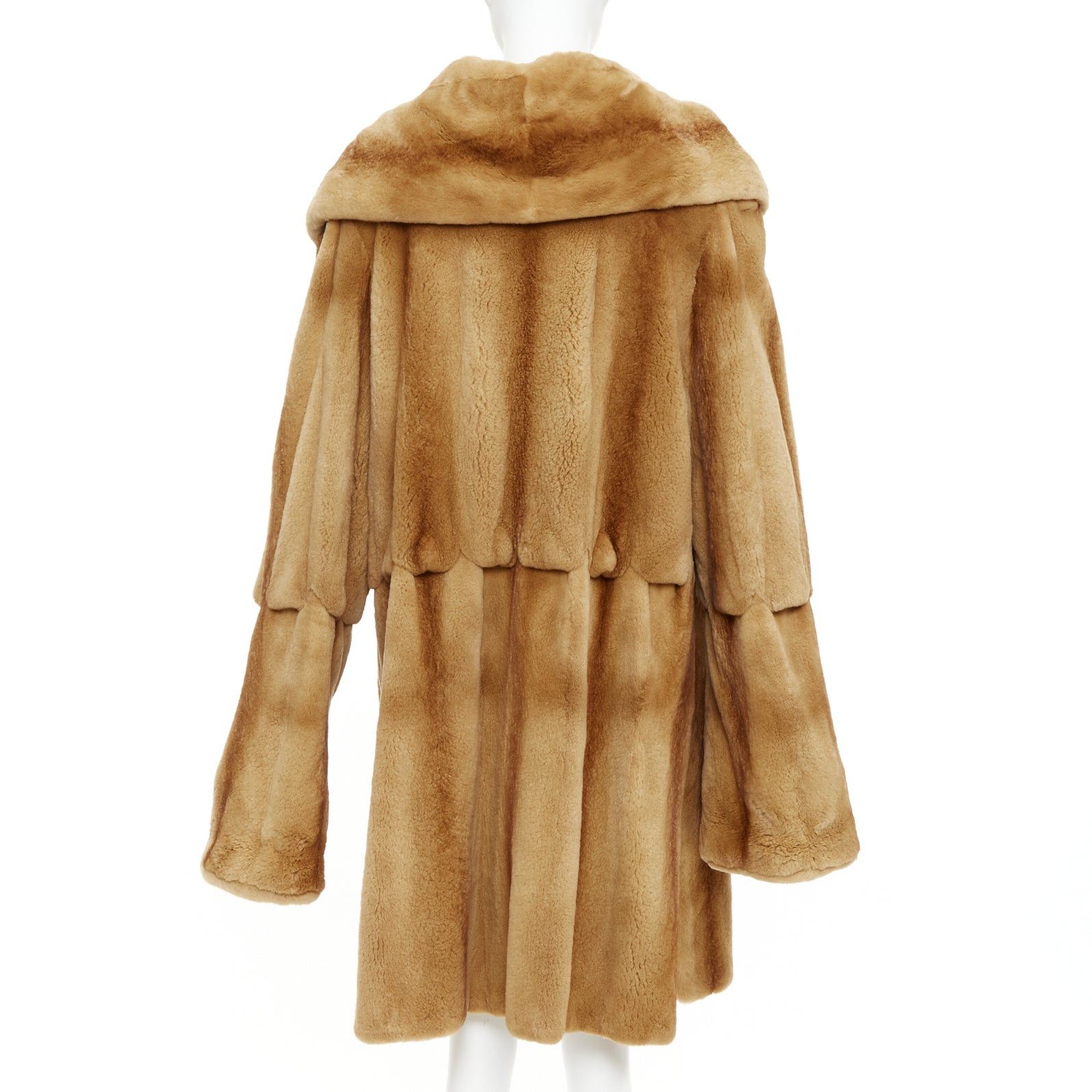 Other NO BRAND tan brown fur rounded shawl collar statement button long coat Size XL / US 12-14 / IT 48-50 - 6 Thumbnail