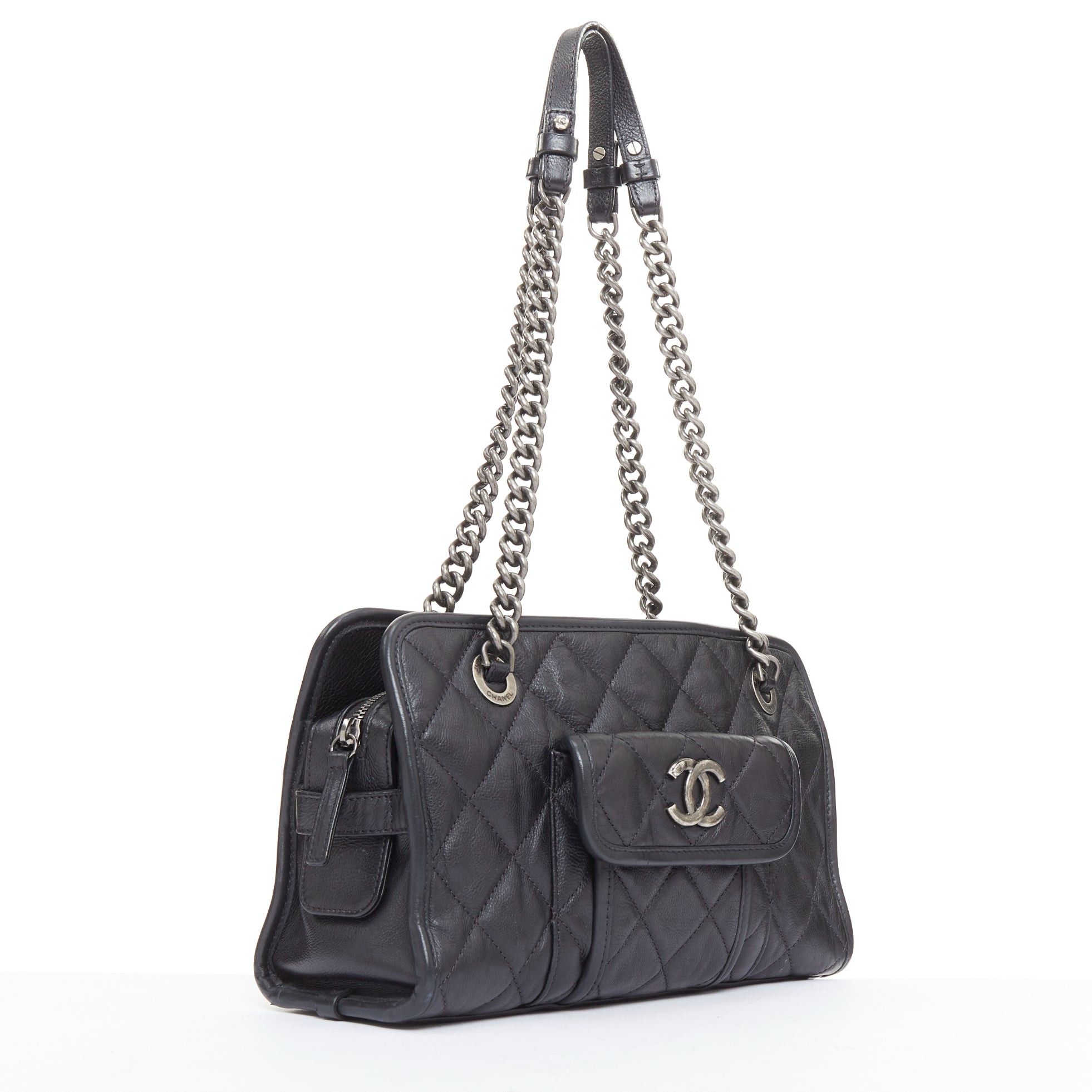 Chanel CHANEL Small Casual Riviera Zip black quilted leather ruthenium CC chain shoulder bag Size ONE SIZE - 3 Thumbnail
