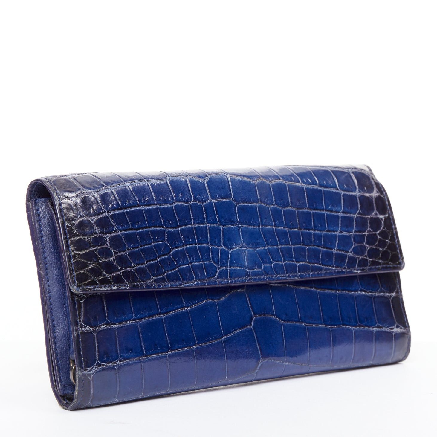 Bottega Veneta BOTTEGA VENETA blue black ombre genuine scaled leather long flap wallet Size ONE SIZE - 2 Thumbnail