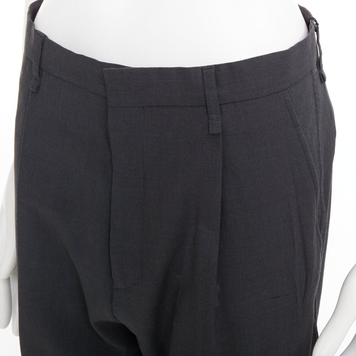 Lanvin LANVIN grey viscose virgin wool pleated front drop crotch trousers FR44 XS Size US 26 / EU 42 - 2 Thumbnail