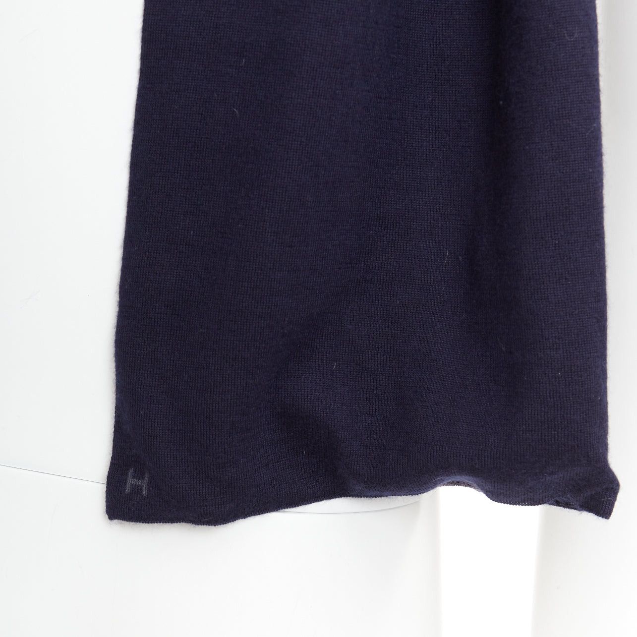 Hermes HERMES navy grey cashmere silk reversible H anagram long jersey scarf Size ONE SIZE - 2 Thumbnail