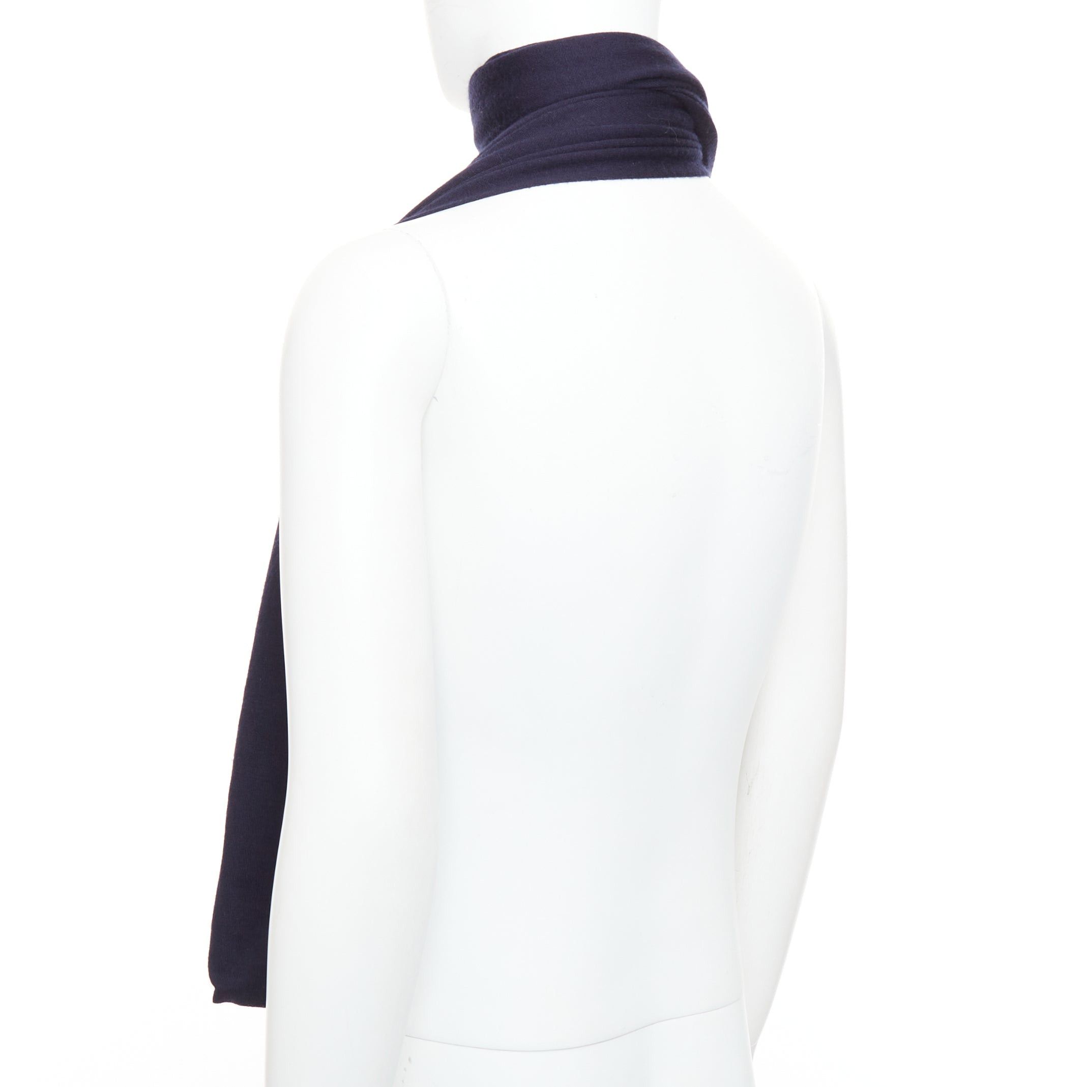 Hermes HERMES navy grey cashmere silk reversible H anagram long jersey scarf Size ONE SIZE - 6 Thumbnail