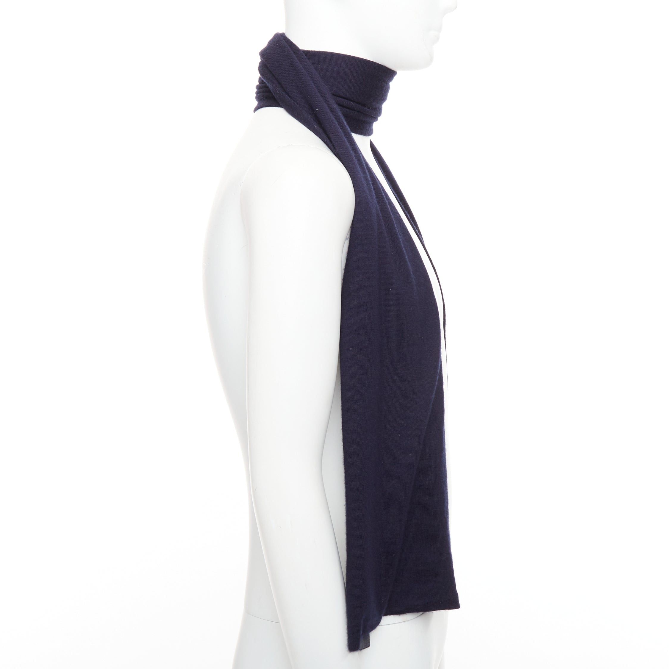 Hermes HERMES navy grey cashmere silk reversible H anagram long jersey scarf Size ONE SIZE - 4 Thumbnail