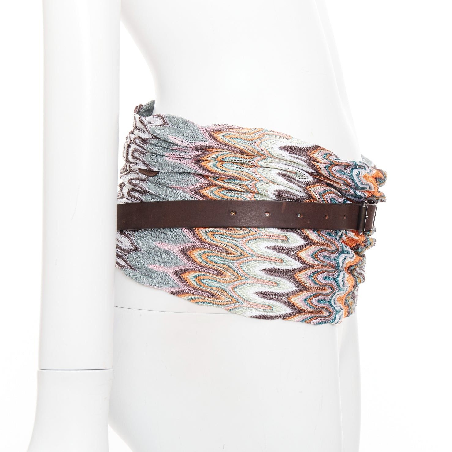 Missoni MISSONI multicolor wavey pattern fabric knitted brown leather wrap belt IT40 S Size ONE SIZE - 4 Thumbnail