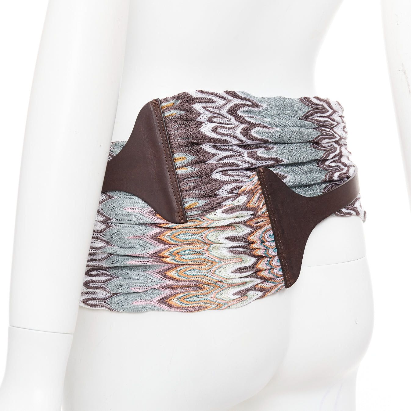 Missoni MISSONI multicolor wavey pattern fabric knitted brown leather wrap belt IT40 S Size ONE SIZE - 6 Thumbnail