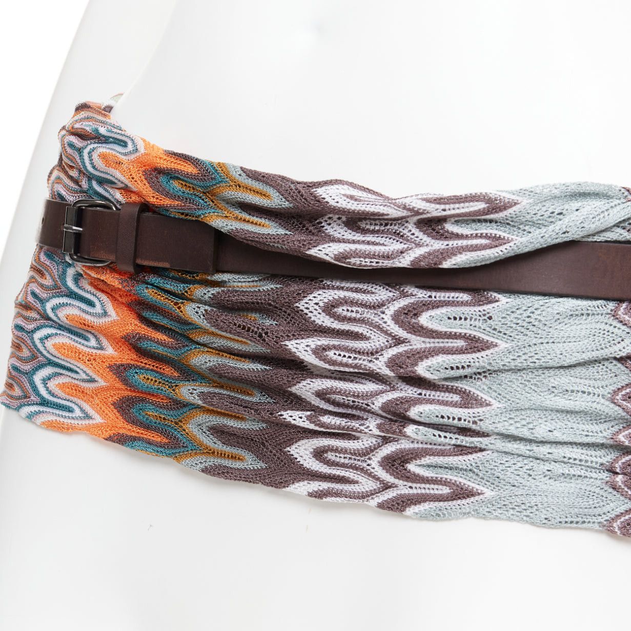 Missoni MISSONI multicolor wavey pattern fabric knitted brown leather wrap belt IT40 S Size ONE SIZE - 2 Thumbnail