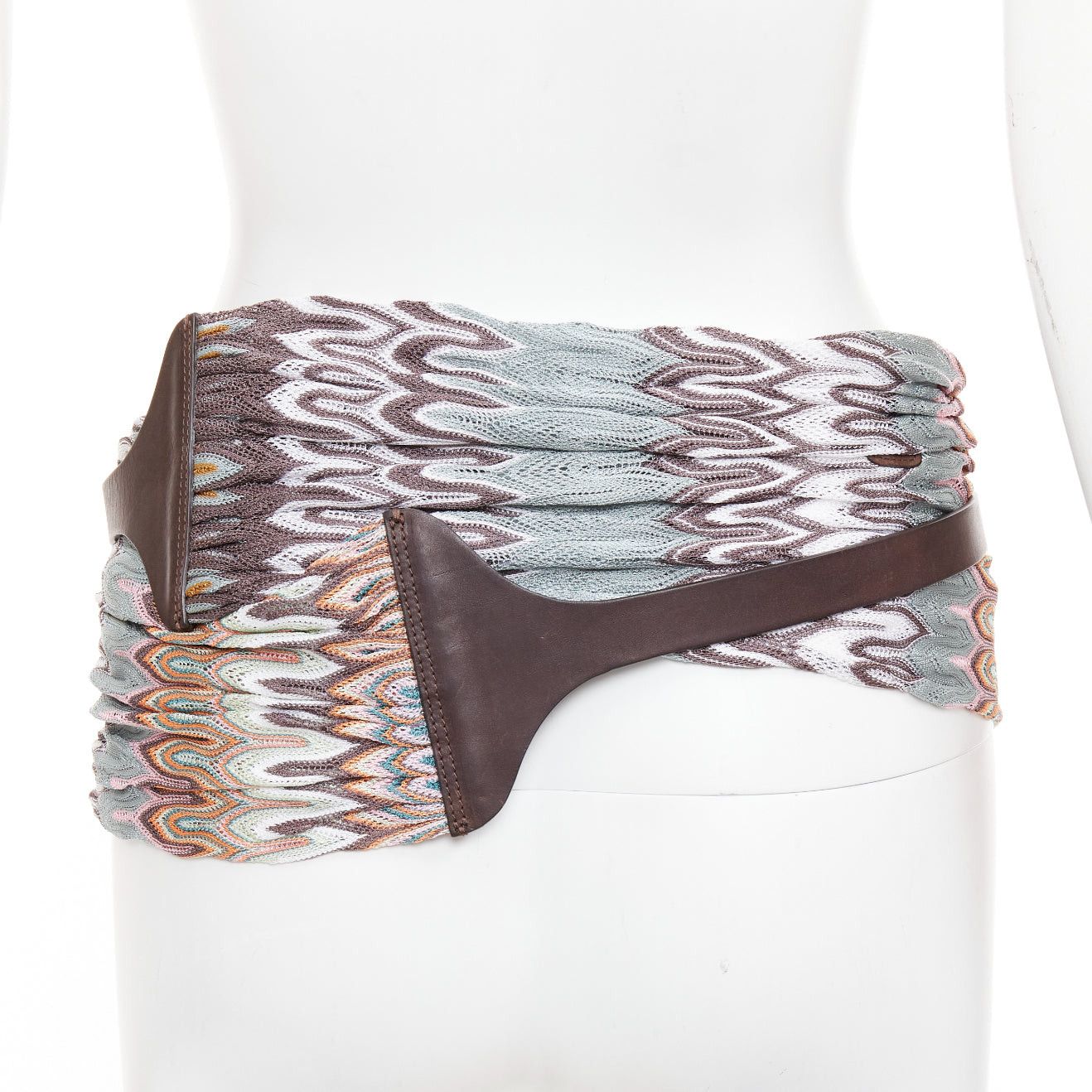 Missoni MISSONI multicolor wavey pattern fabric knitted brown leather wrap belt IT40 S Size ONE SIZE - 5 Thumbnail
