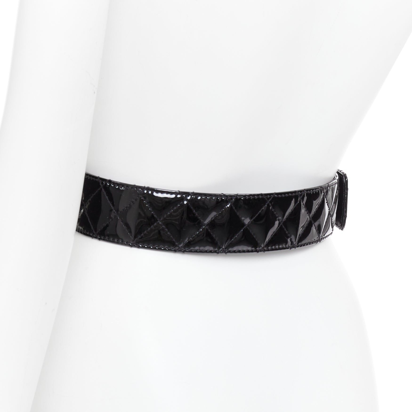 Burberry BURBERRY black patent leather diamond quilted rectangular buckle belt 75cm Size ONE SIZE - 6 Thumbnail